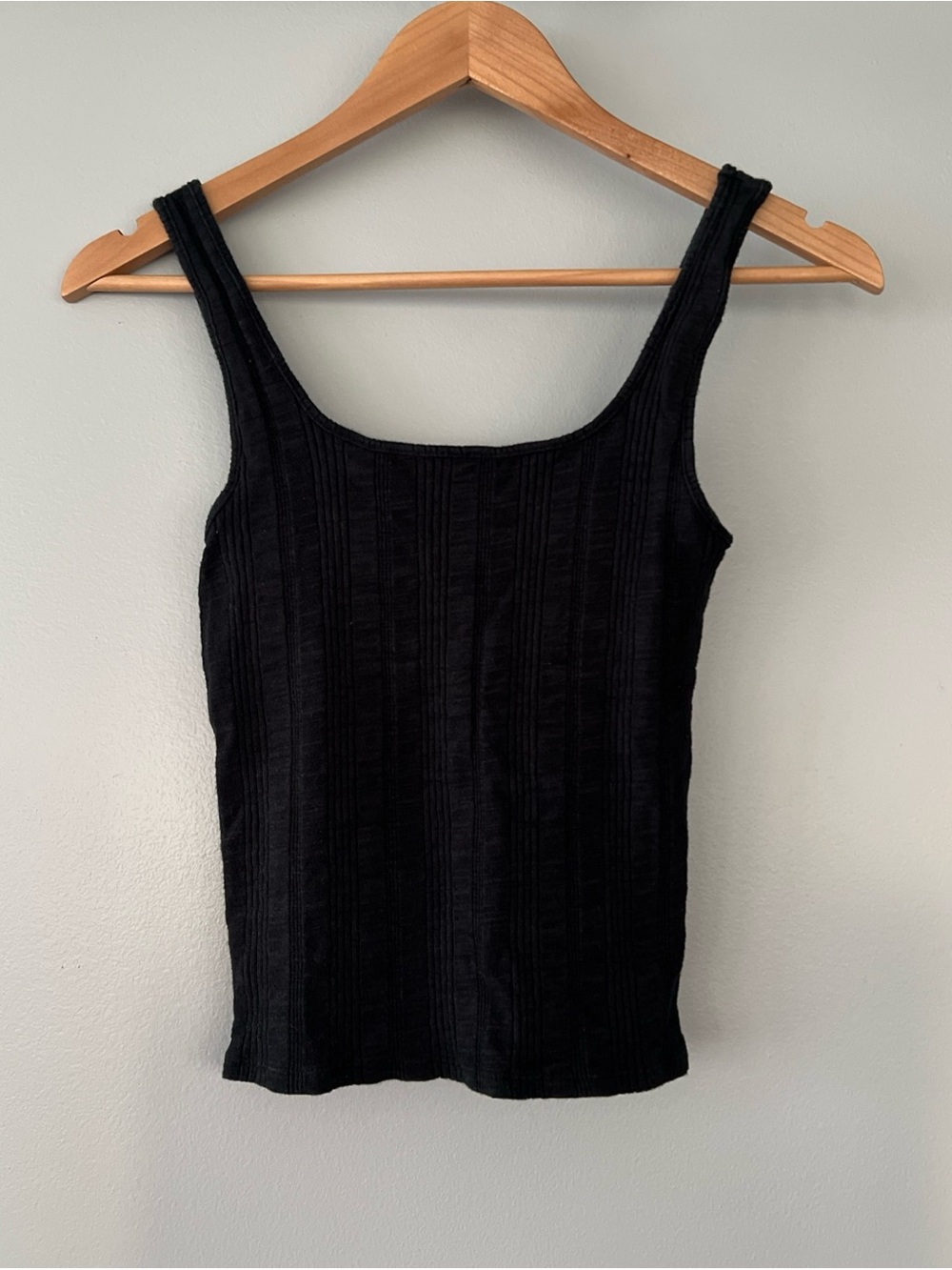 American Eagle Outfitters Black Ribbed Square-Neck Tank